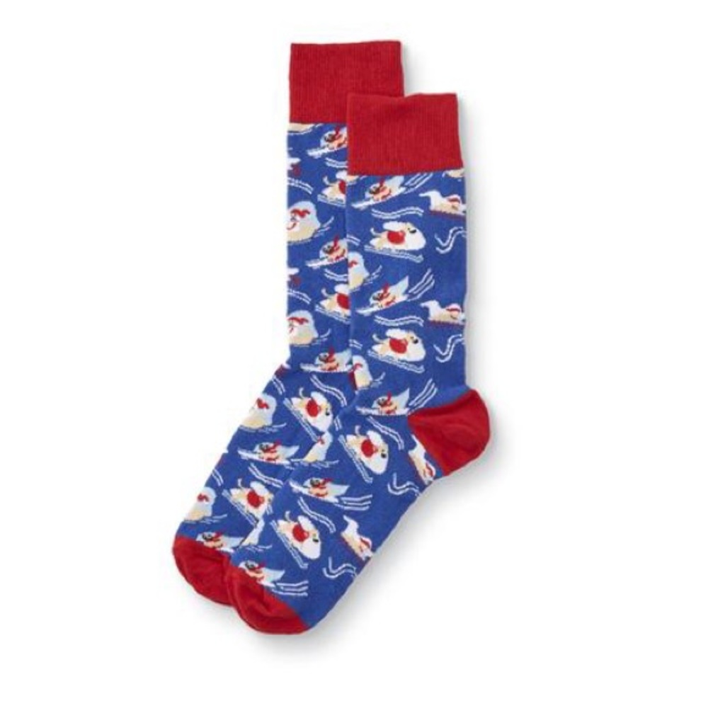 WINTER SKI DOG Mens Printed Novelty Gift Crew Socks